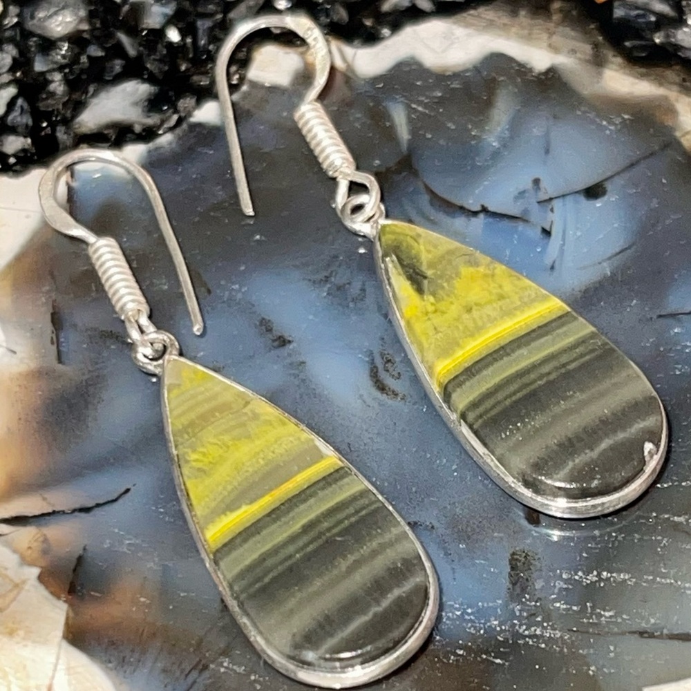 Dainty Indonesian Bumblebee Jasper Earrings 1 1/2”